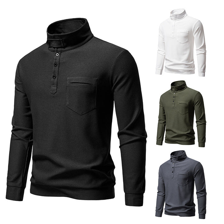 Herren Texturiertes Waffelstrick-Henleyshirt mit hohem Kragen, Knopfleiste und Brusttasche Echo Archiv