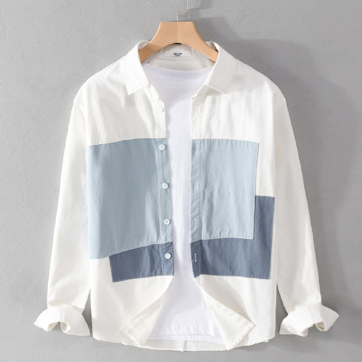 Herren Baumwoll-Overshirt mit farbigen Blockpaneelen und Kentkragen Echoarchiv