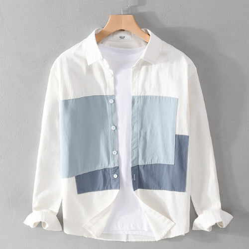 Herren Baumwoll-Overshirt mit farbigen Blockpaneelen und Kentkragen Echoarchiv