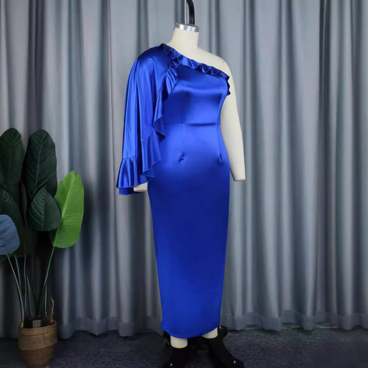 Damen elegantes Maxikleid mit asymmetrischem Rüschendesign Echo Archiv