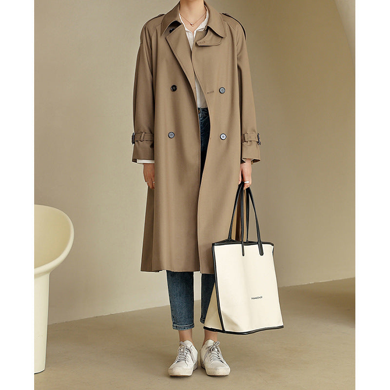 Damen Eleganter Trenchcoat mit doppelter Knopfleiste und praktischem Taillengürtel Echoarchiv