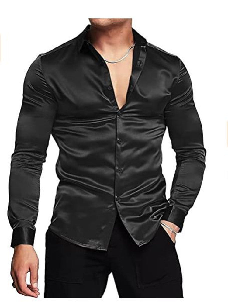 Herren elegantes Langarm-Hemd mit glänzendem Finish und modernen Details Echoarchiv