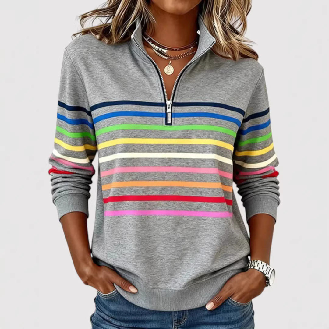 Damen Sportlicher Stepppullover mit halbem Reißverschluss – Mavelle