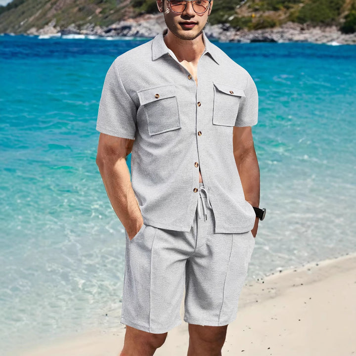 Herren lässiges Freizeit-Set mit komfortablem Kurzarmhemd und Shorts Echoarchiv