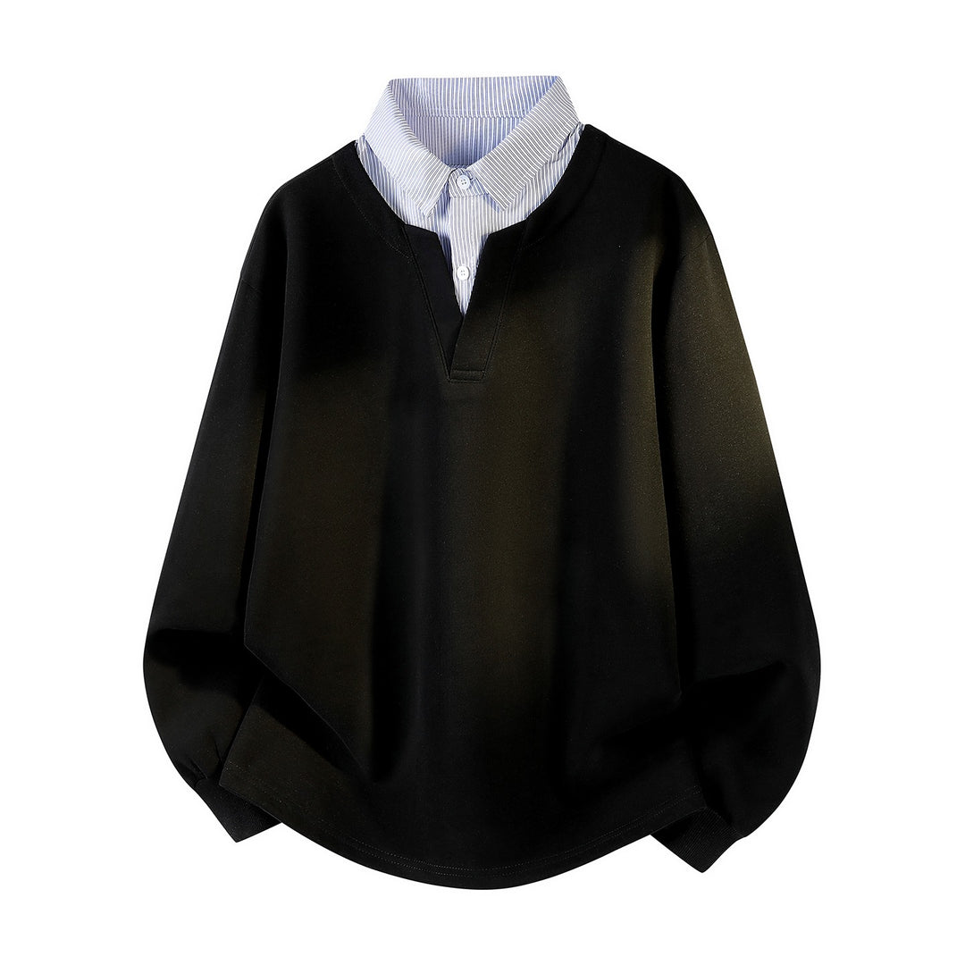 Damen Oversize-Sweatshirt mit eingearbeitetem Hemdkragen, V‑Ausschnitt und abgerundetem Saum Echoarchiv