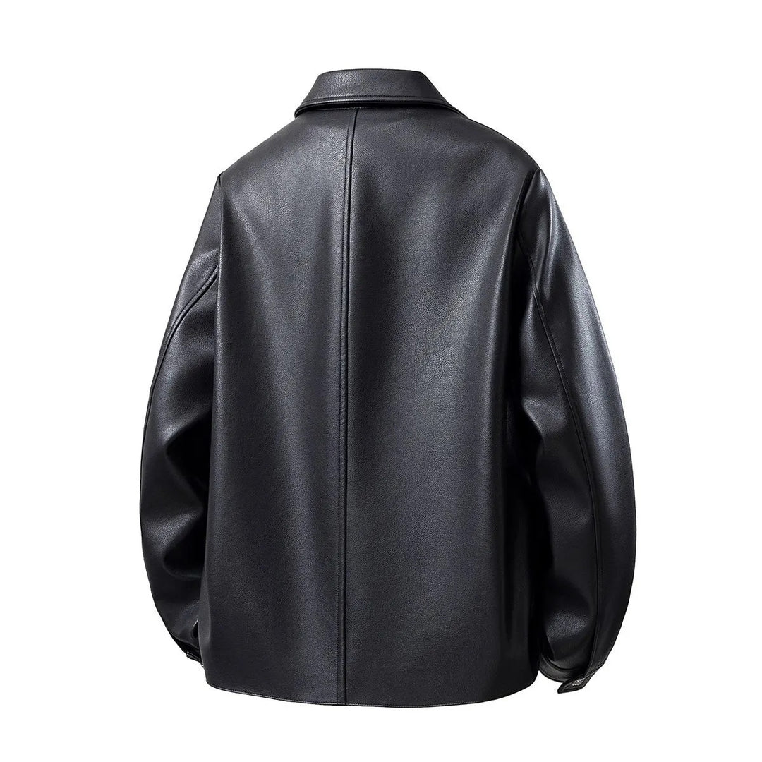 Herren Minimalistische Kunstleder-Überhemdjacke mit feiner Narbung, Metallknöpfen & geradem Schnitt Echoarchiv