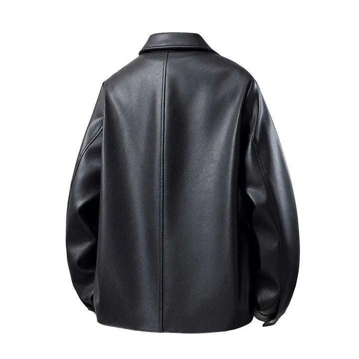 Herren Minimalistische Kunstleder-Überhemdjacke mit feiner Narbung, Metallknöpfen & geradem Schnitt Echoarchiv