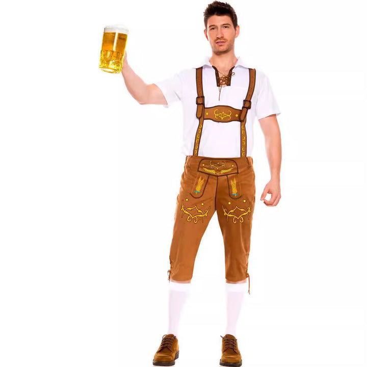 Herren nan kurze Trachtenlederhose mit verstellbaren Hosenträgern und besticktem Latz Echo Archiv