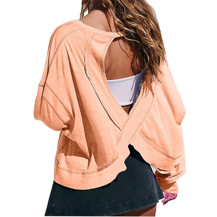 Damen Cropped-Sweatshirt mit überkreuztem Cut-Out-Rücken und rohen Saumkanten – Avérine