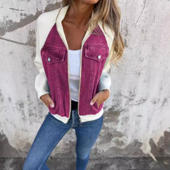 Damen nan Sweat-Jeans-Bomberjacke mit Raglanärmeln Brustklappen und Reißverschluss Echo Archiv