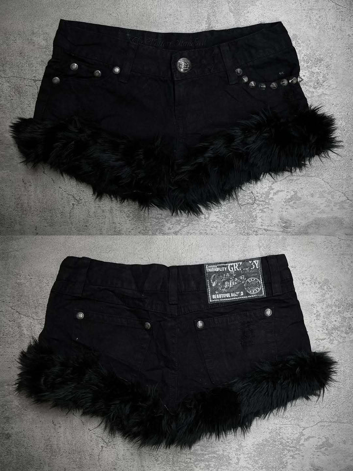 Damen Kurze Jeans mit flauschigen Saum Echo Archiv