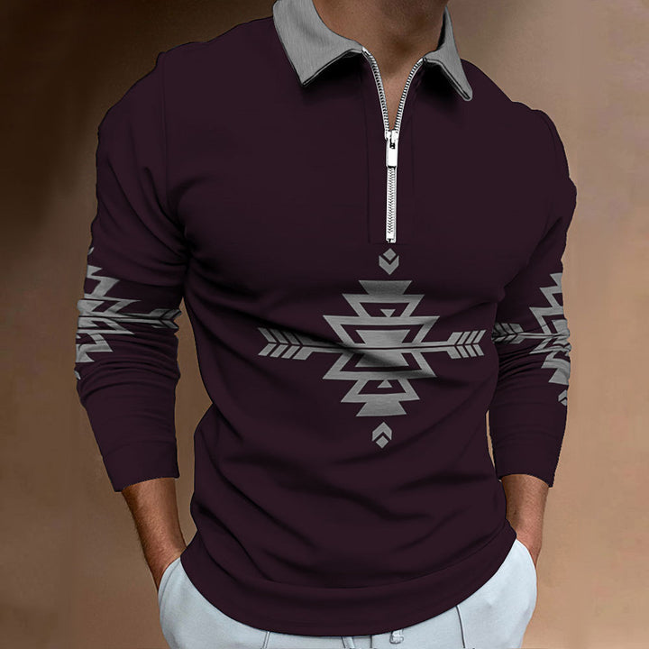 Herren Langarmshirt mit modernem ethnischem Design und hochwertigen Reißverschluss Echoarchiv