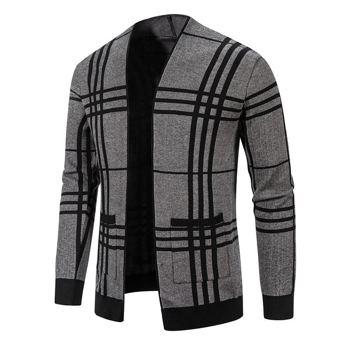 Herren modische Strickjacke mit modernem Karo-Muster und praktischen Taschen Echoarchiv