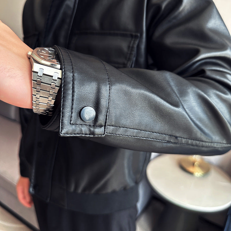 Herren elegante Kunstlederjacke mit praktischen Taschen Echoarchiv