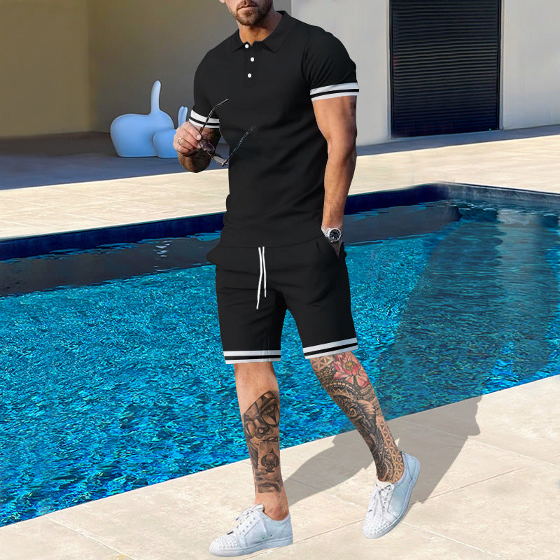 Herren Poloshirt und Shorts-Set mit sportlichen Akzenten Echoarchiv