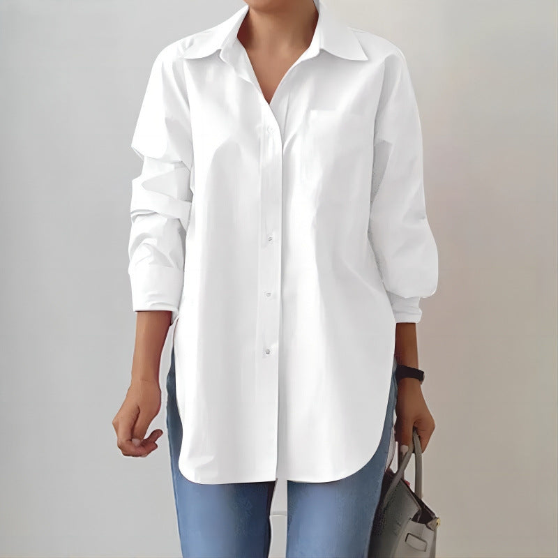 Damen Oversized Hemdbluse mit verlängertem Saum und Seitenschlitzen Echo Archiv
