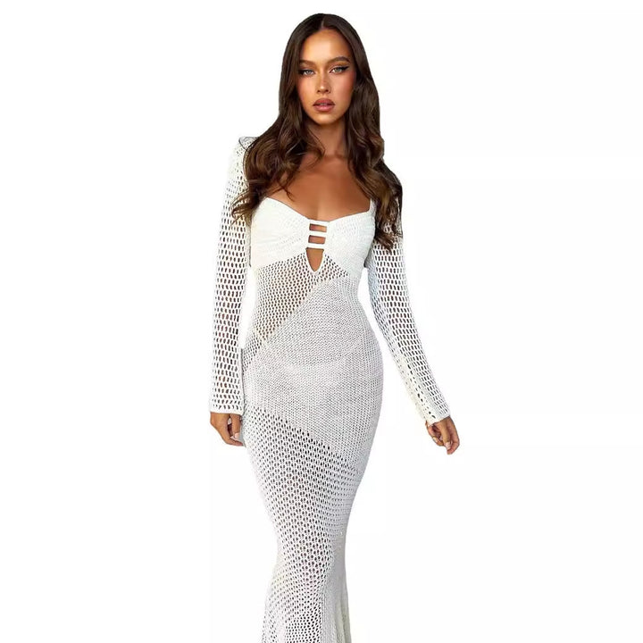 Damen langes Häkelkleid mit V-Ausschnitt und dekorativen Cut-Outs Echo Archiv