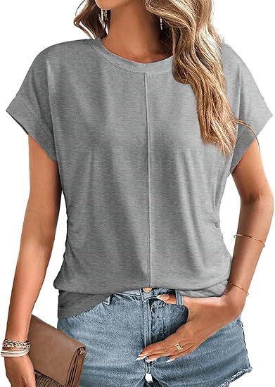 Damen Relaxed-Fit Kurzarmshirt mit dekorativer Mittelnähte und Umschlagärmeln Echo Archiv