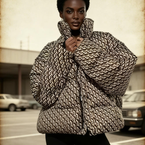 Damen Steppjacke mit hohem Kragen und grafischem Jacquardmuster Echo Archiv