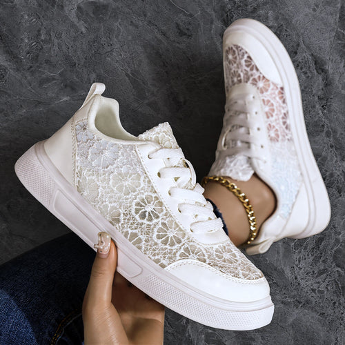 Damen nan eleganter Plateausneaker mit feinem Spitzenbesatz, gepolstertem Fersenkragen und stoßdämpfender EVA-Sohle Echo Archiv