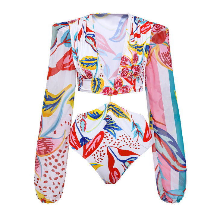 Damen Bikiniset mit langärmliger Bluse und trendy Muster Echo Archiv