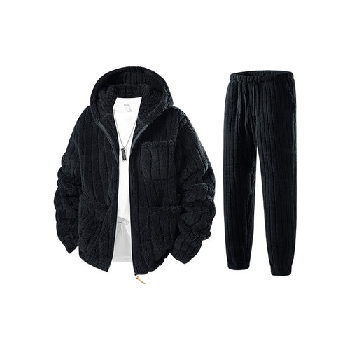 Herren Sherpa-Fleece-Set mit Kapuzenjacke, Reißverschluss und elastischer Jogginghose Echo Archiv