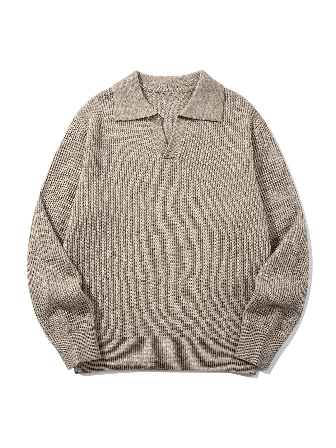 Herren Grobgestrickter Polokragen-Pullover mit V‑Ausschnitt und Rippenbündchen Echoarchiv