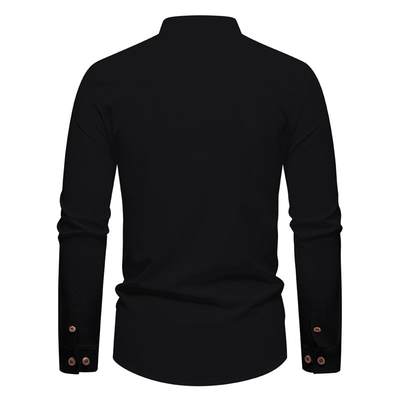 Herren Langarm-Henley-Shirt mit modernem Stehkragen und dekorativen Knöpfen Echoarchiv
