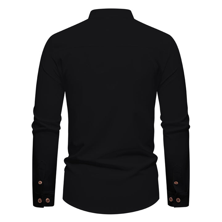 Herren Langarm-Henley-Shirt mit modernem Stehkragen und dekorativen Knöpfen Echoarchiv