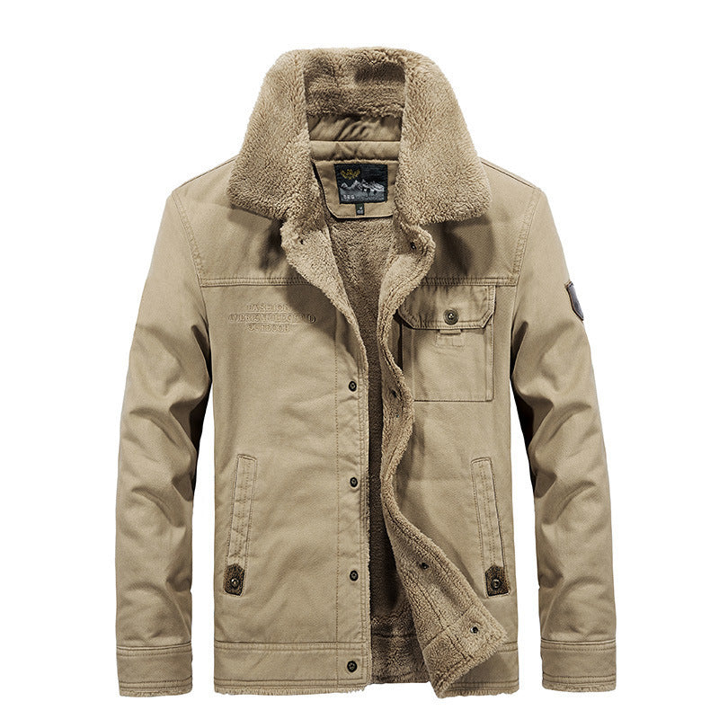 Herren Vintage-inspirierte Canvas-Workerjacke mit Vollfutter-Teddy, Brustpatten und Multifunktions-Taschen Echoarchiv