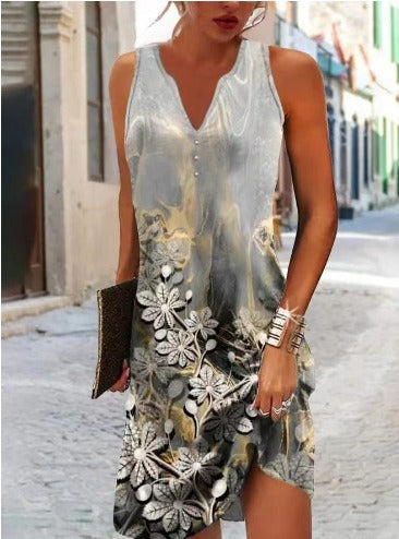 Damen, lässiges Sommerkleid mit V-Ausschnitt und asymmetrischem Saum Echoarchiv