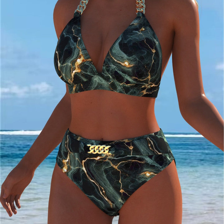 Damen Bikini mit luxuriösem Marmormuster und edlen Details Echoarchiv