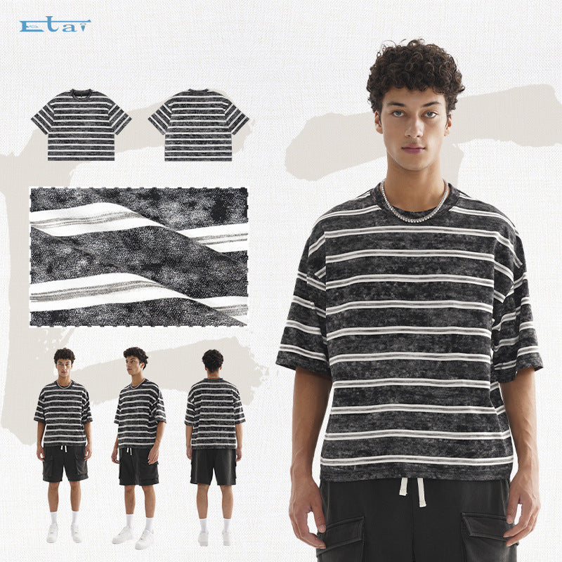 Herren Oversize Kurzarmshirt im verwaschenen Used-Look mit Blockstreifen Echo Archiv