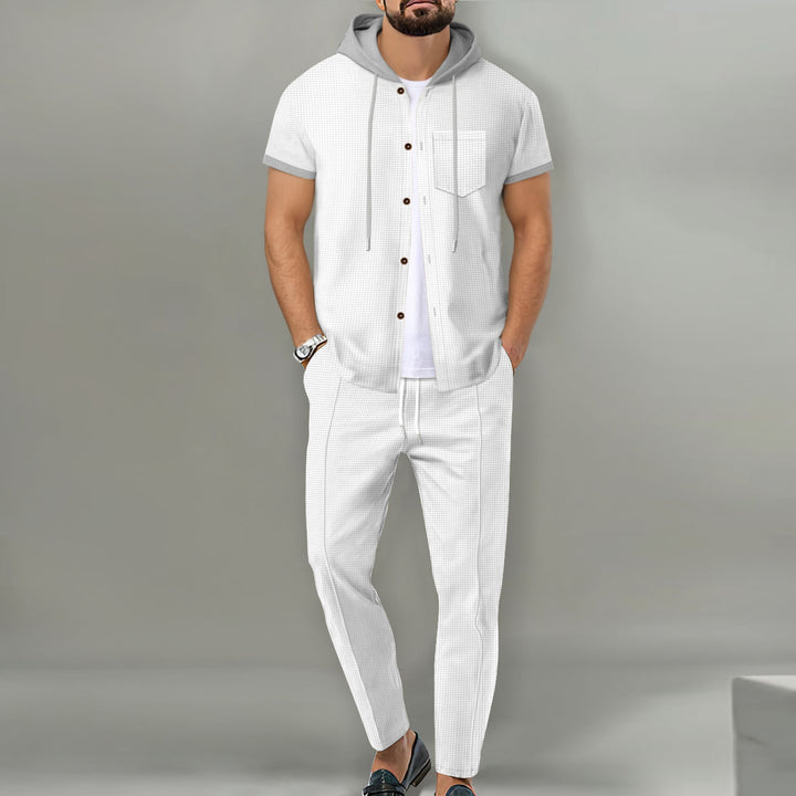 Herren lässiges Hemd- und Hose-Set mit innovativem Kapuzen-Design Echoarchiv