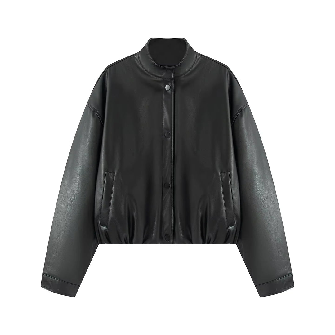 Damen nan oversized cropped Kunstlederjacke im Bomberstil mit Stehkragen und elastischem Saum Echo Archiv