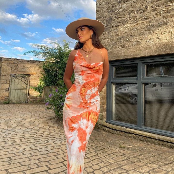 Damen langes Sommerkleid mit floralem Druck und verstellbaren Spaghettiträgern Echo Archiv
