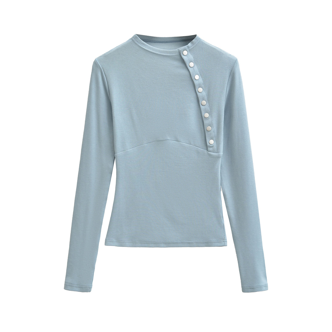 Damen Figurnahes Longsleeve mit asymmetrischer Druckknopfleiste Echoarchiv