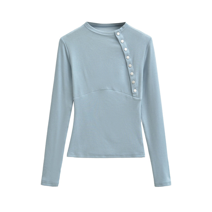 Damen Figurnahes Longsleeve mit asymmetrischer Druckknopfleiste Echoarchiv