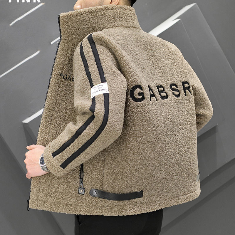 Herren Teddy-Fleece-Blouson mit Stehkragen, Reißverschluss und Kontraststreifen Echoarchiv