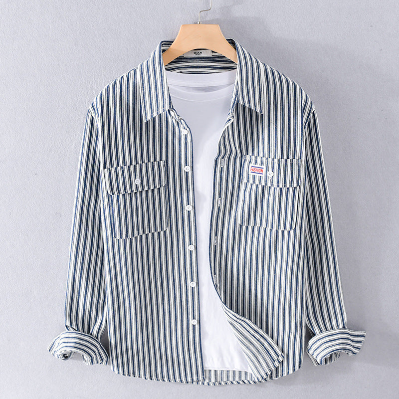 Herren Maritimes Streifen-Überhemd aus Baumwoll‑Twill mit Brustklappen und Relaxed-Fit Echoarchiv