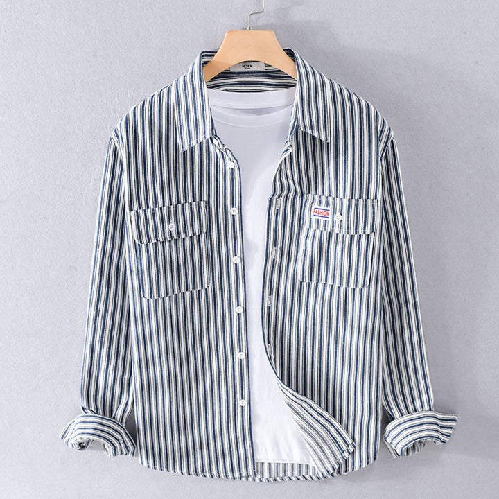 Herren Maritimes Streifen-Überhemd aus Baumwoll‑Twill mit Brustklappen und Relaxed-Fit Echoarchiv