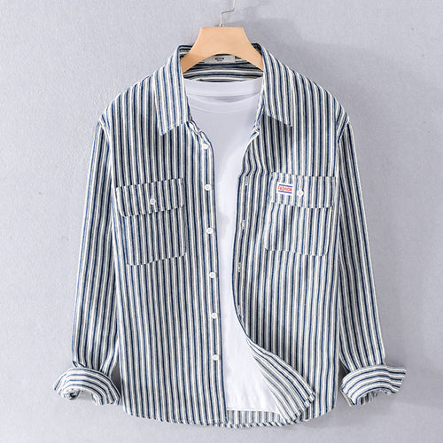 Herren Maritimes Streifen-Überhemd aus Baumwoll‑Twill mit Brustklappen und Relaxed-Fit Echoarchiv