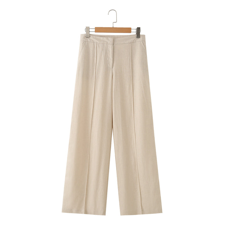 Damen Weit geschnittene Leinenhose mit Bügelfalte und hoher Taille Echo Archiv