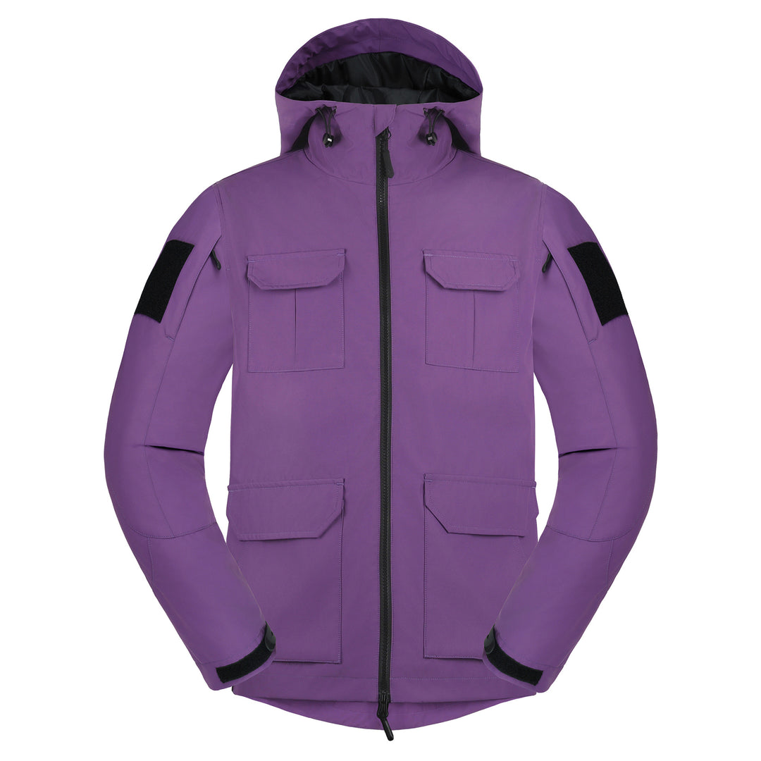 Men's weatherproof hooded utility parka with flap chest pockets and sleeve patch panels – Cavarno