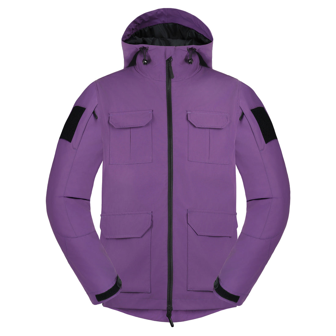 Men's weatherproof hooded utility parka with flap chest pockets and sleeve patch panels – Cavarno