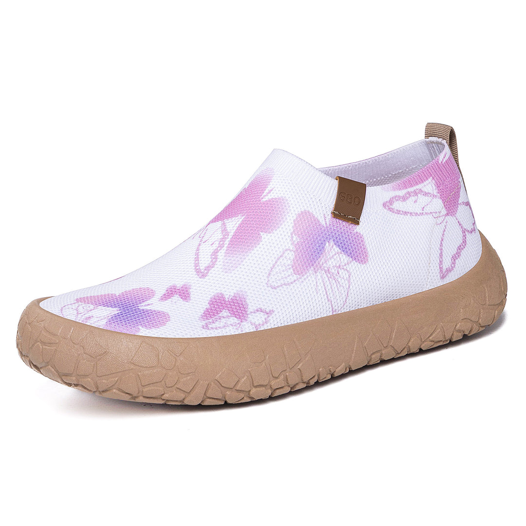 Damen nan atmungsaktiver Strick-Slipper mit Aquarell-Schmetterlingsprint und griffiger Outdoorsohle Echo Archiv