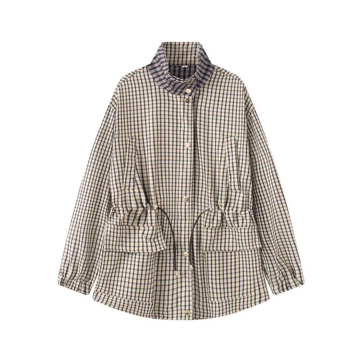 Damen Karierte Oversize-Parka-Jacke mit Tunnelzug und Stehkragen Echo Archiv