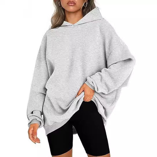 Damen nan oversized Kapuzenpullover im Boxy-Cut mit innen angerautem Fleece, überschnittener Schulter und verlängertem Rückenteil Echo Archiv