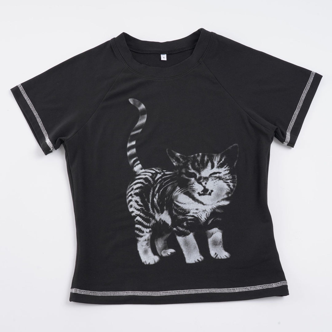 Damen T-Shirt mit kreativem Katzenmotiv Echo Archiv