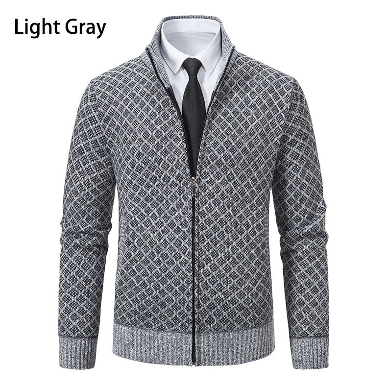 Herren nan gemusterte Strickjacke mit Stehkragen und durchgehendem Reißverschluss Echo Archiv